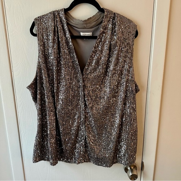 Calvin Klein V-neck sequin sleeveless top Size 2X - Picture 2 of 7